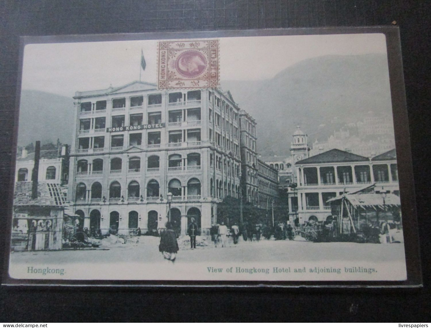Hongkong  View Hotel And Adjoining Buildings   Cpa Timbre - Chine (Hong Kong)