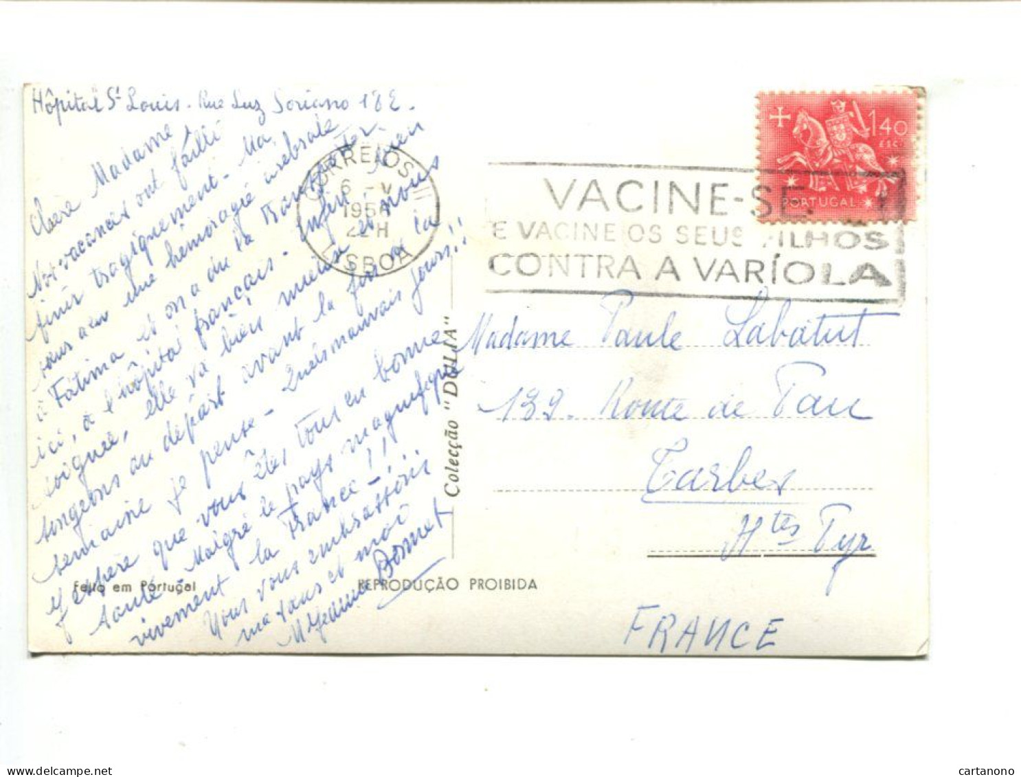 PORTUGAL 1956 - Cp Affranchie Pour La France + Flamme Vaccination Contre La Variole - Malattie