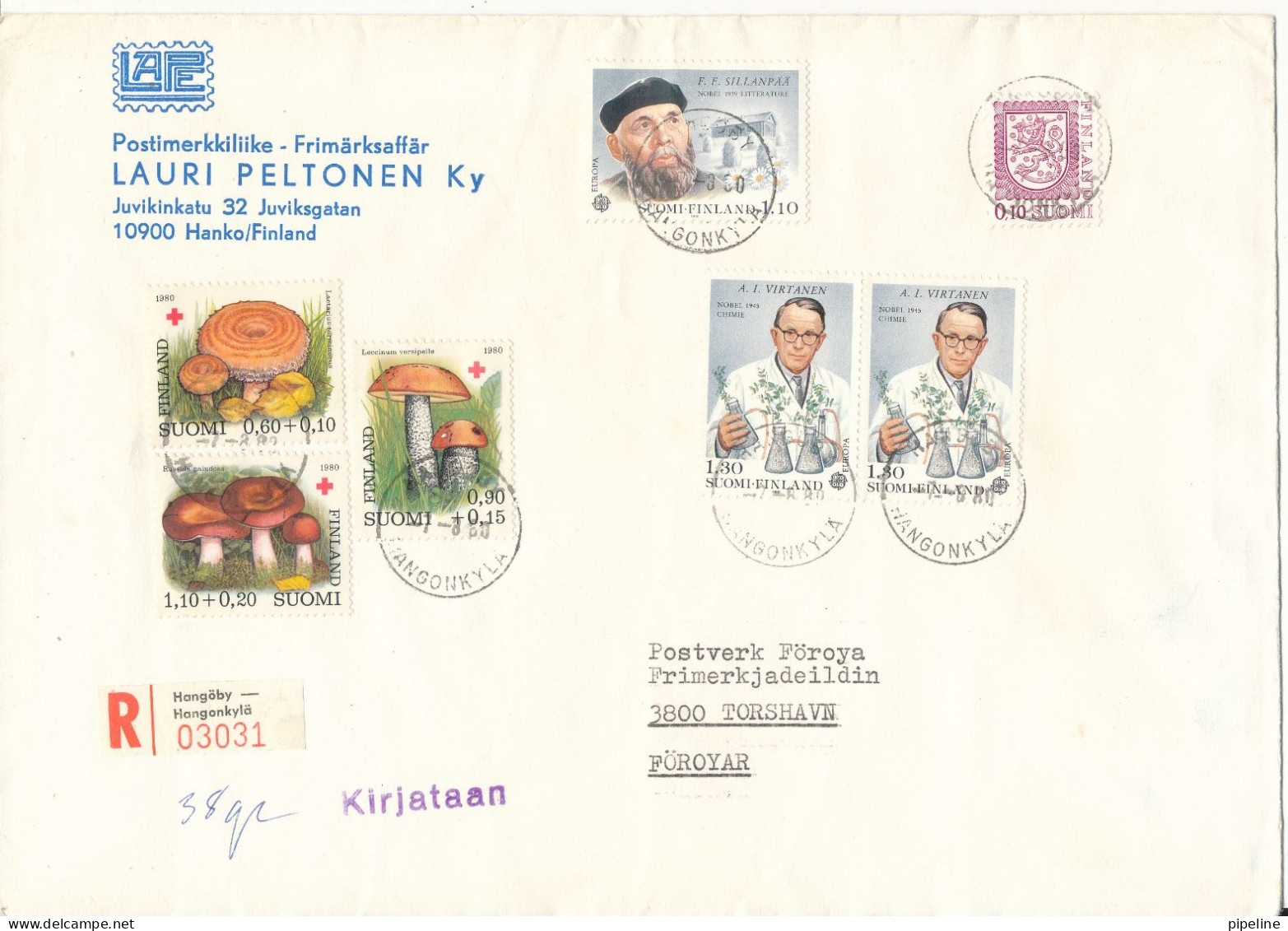 Finland Registered Cover Sent To Faroe Islands 1-8-1980 Topic Stamps RED CROSS (big Size Cover) - Covers & Documents