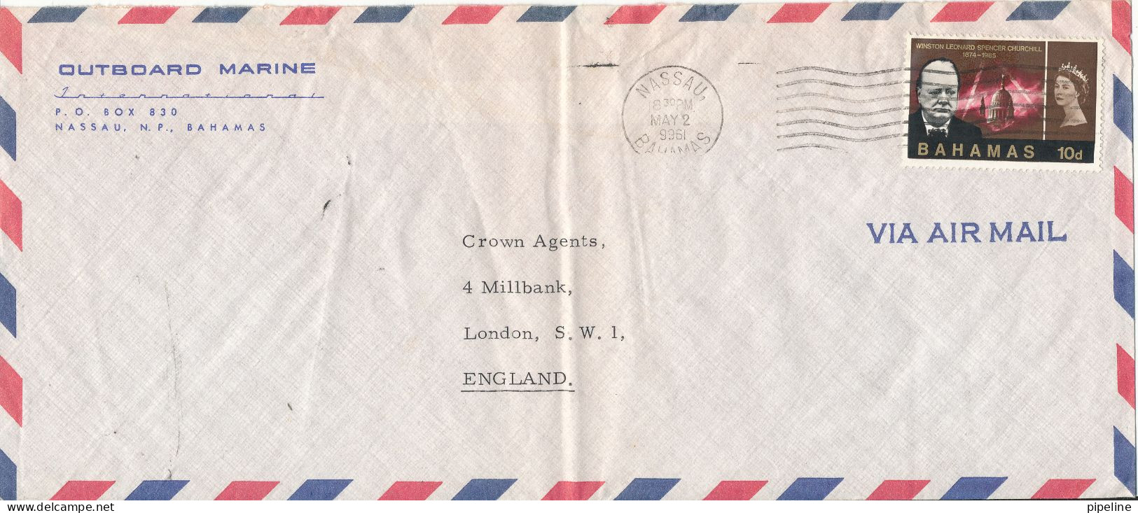 Bahamas Air Mail Cover Sent To England Nassau 2-5-1961 Single Stamp Winston Churchill (the Cover Is Folded) - 1963-1973 Autonomie Interne