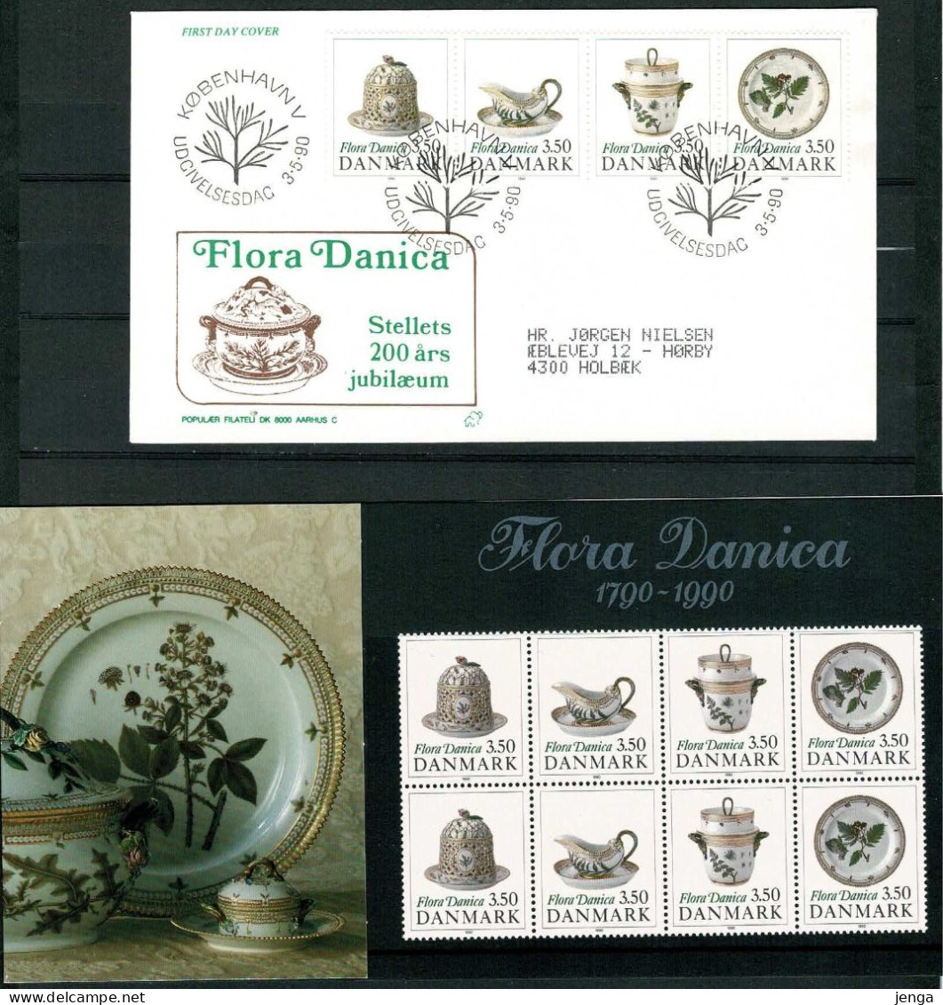 Denmark; 1990, 2016 & 2023; Flora Danica/Porcelain. Souvenir Sheet And Strips Of 4 MNH (**) And 2 FDC. - Porcelaine