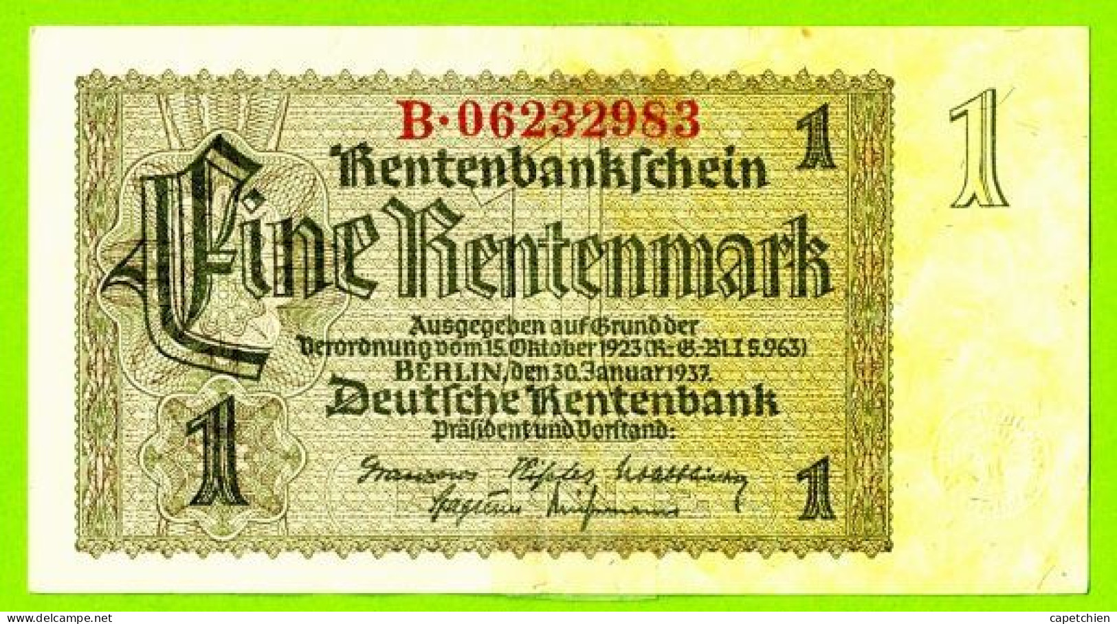ALLEMAGNE / 1 RENTENMARK  / 30 JANVIER 1937 / TTB - 1 Rentenmark