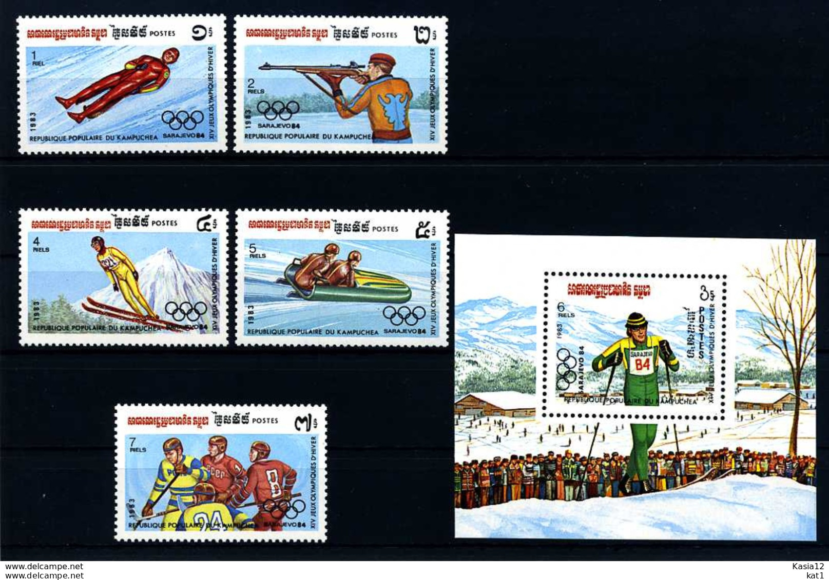 E16460)Olympia 84, Kambodscha 517/21** + Bl 132** - Hiver 1984: Sarajevo