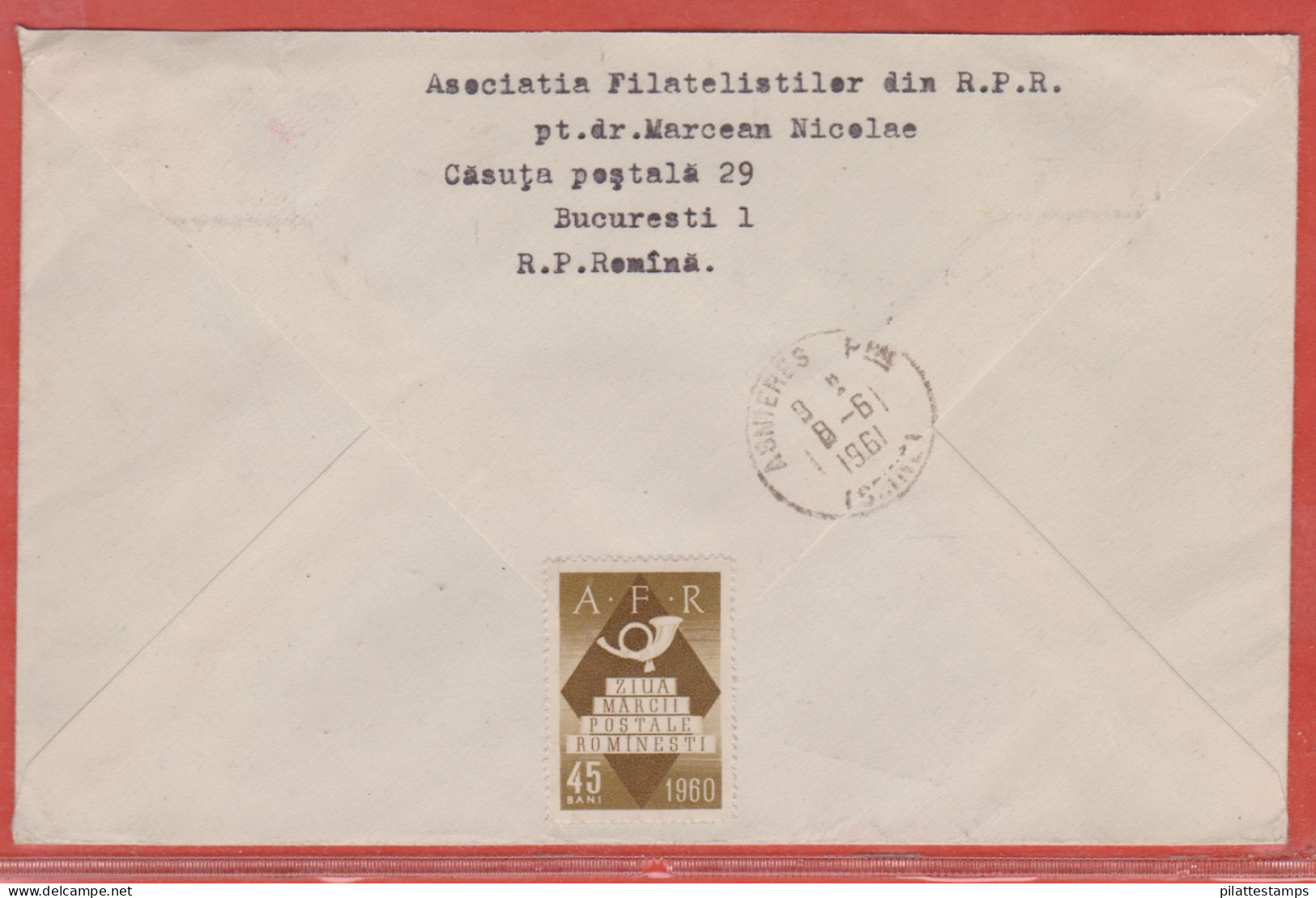 ROUMANIE LETTRE RECOMMANDEE DE 1961 DE BUCAREST POUR ASNIERES FRANCE - Marcofilia