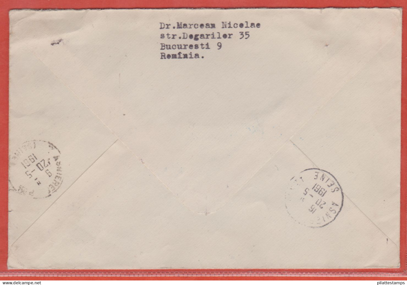 ROUMANIE LETTRE RECOMMANDEE DE 1961 DE BUCAREST POUR ASNIERES FRANCE - Marcophilie