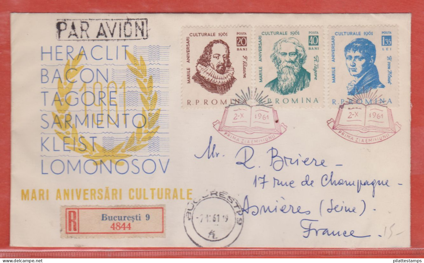 ROUMANIE LETTRE RECOMMANDEE DE 1961 DE BUCAREST POUR ASNIERES FRANCE - Marcophilie