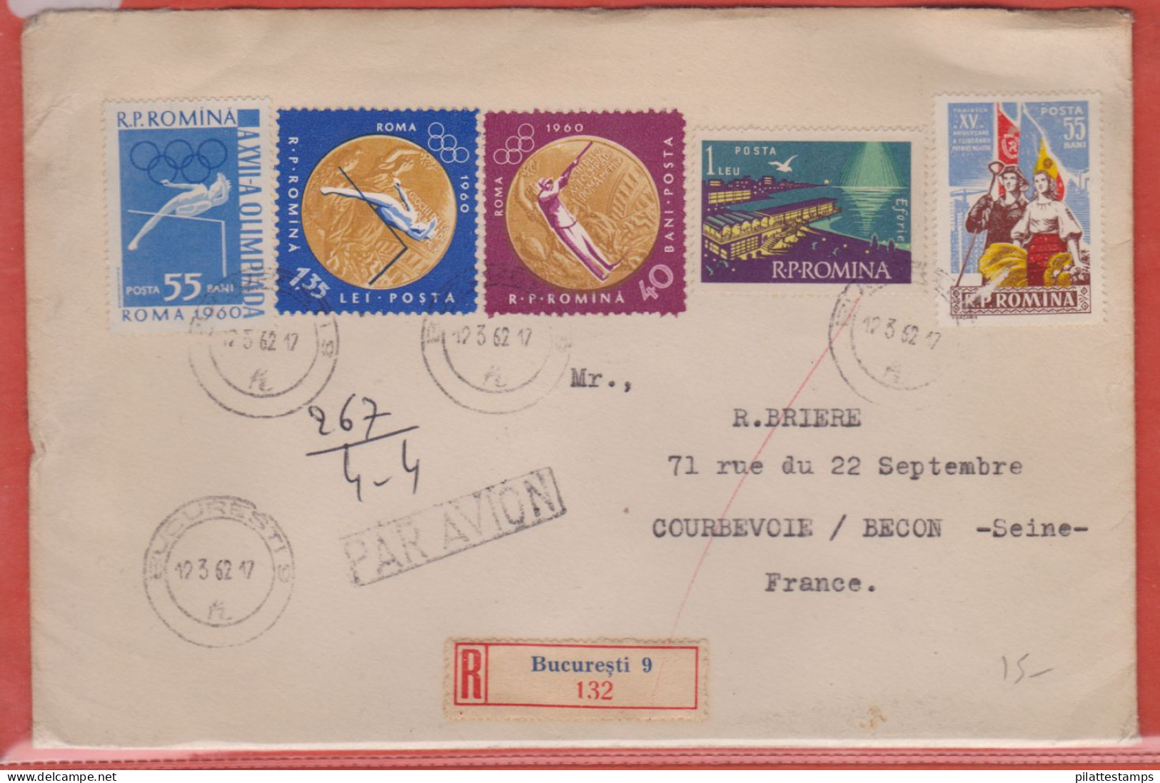 ROUMANIE LETTRE RECOMMANDEE DE 1962 DE BUCAREST POUR COURBEVOIE FRANCE - Storia Postale