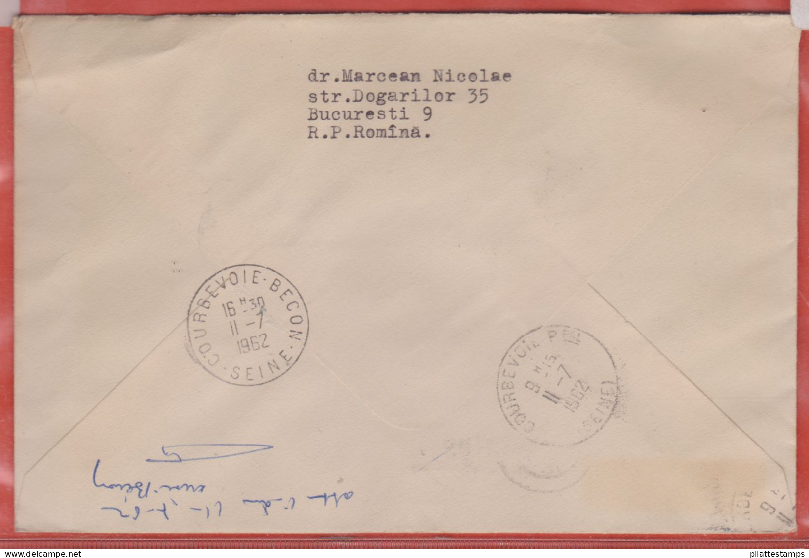 ROUMANIE LETTRE RECOMMANDEE DE 1962 DE BUCAREST POUR COURBEVOIE FRANCE - Postmark Collection