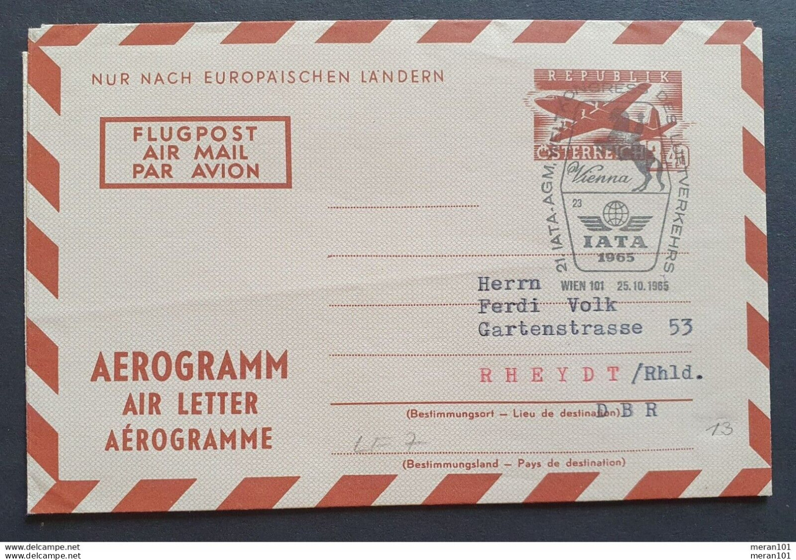 Österreich LUFTPOST 1965, Aerogramm LF7  Sonderstempel - Briefe U. Dokumente