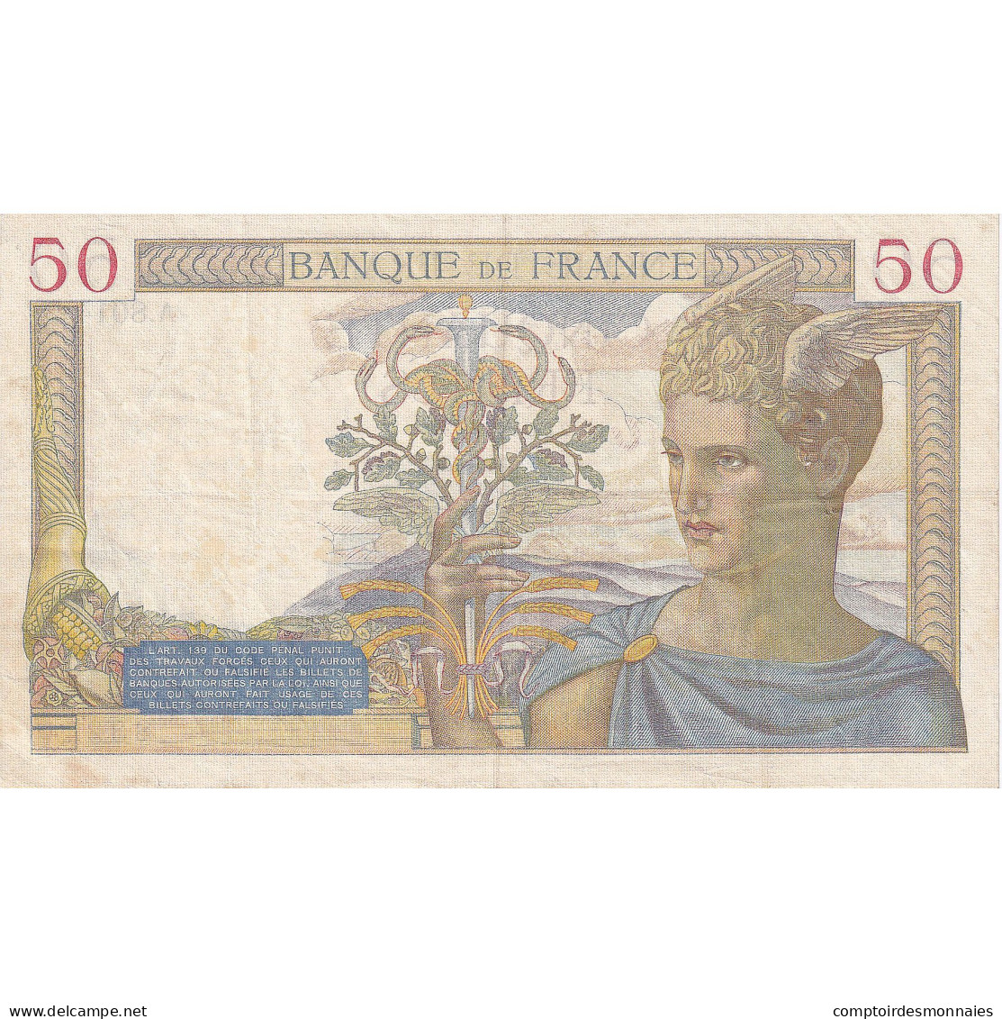 France, 50 Francs, Cérès, 1938, A.8014, TTB, Fayette:18.11, KM:85b - 50 F 1934-1940 ''Cérès''