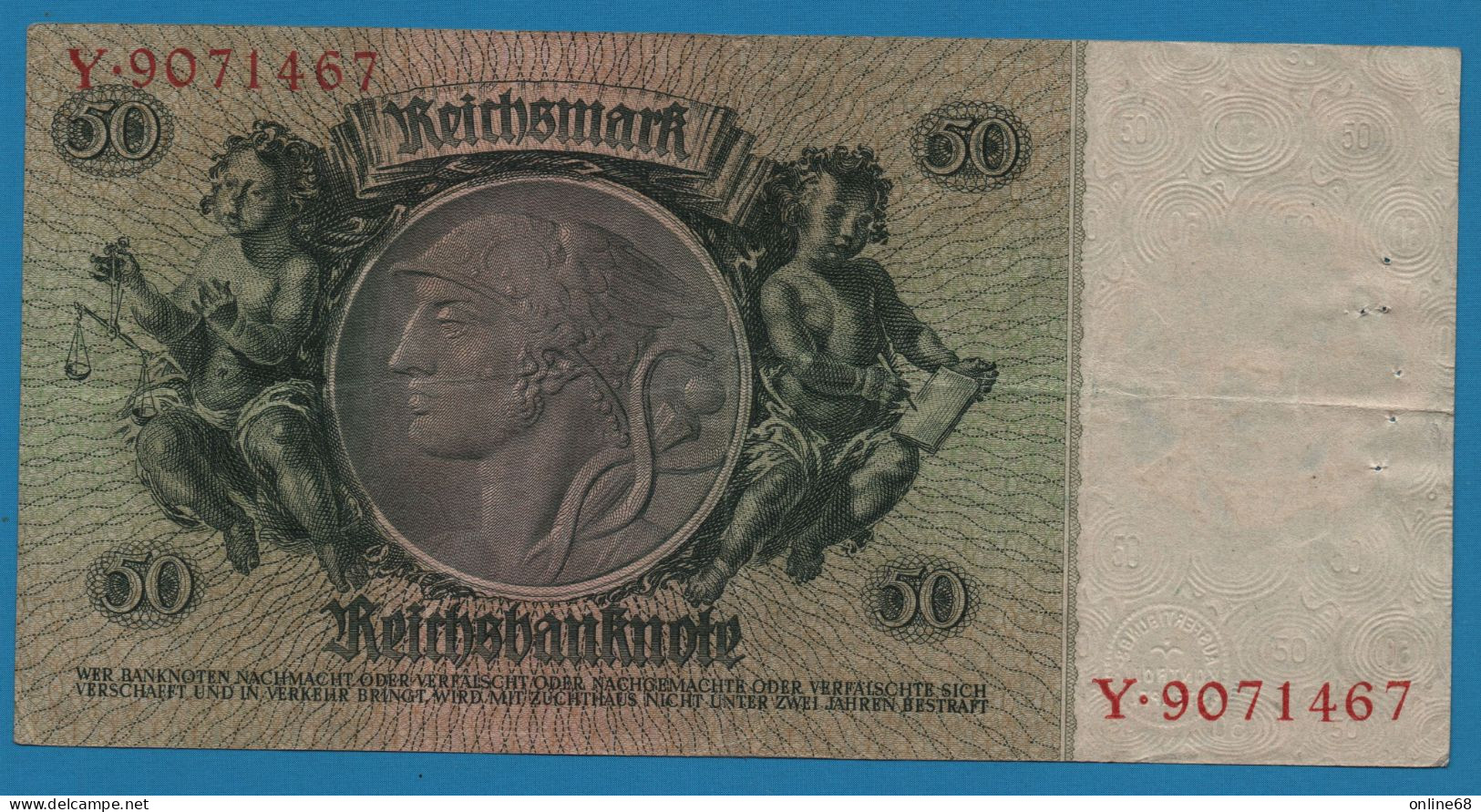 DEUTSCHES REICH 50 REICHSMARK 30.03.1933 LETTER X # Y.9071467 P# 182a David Hansemann - 50 Reichsmark