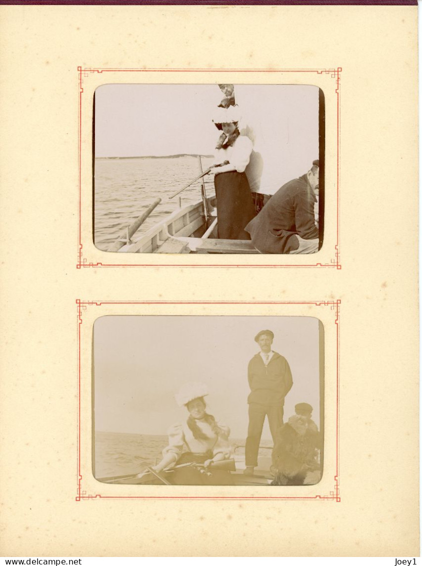 16 Photos D Album Arcachon 1896 Chasse Aux Sanglier, Chasse Au Renard, Retour De La Chasse En Bateau - Albumes & Colecciones