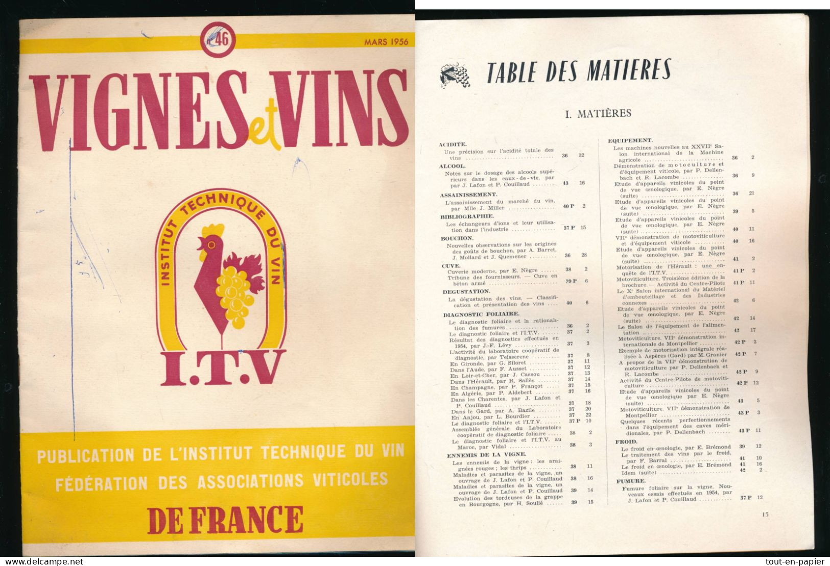 Revue 1956 Vignes Et Vins De France I.T.V. - Institut Yechnique Du Vin - Koken & Wijn