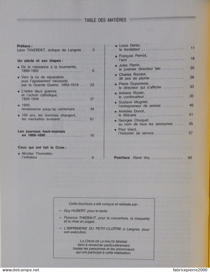 LA CROIX De La Haute-Marne Un Siècle De Vie Haut-marnaise 1989 EXCELLENT ETAT Presse Hebdomadaire Champagne - Champagne - Ardenne