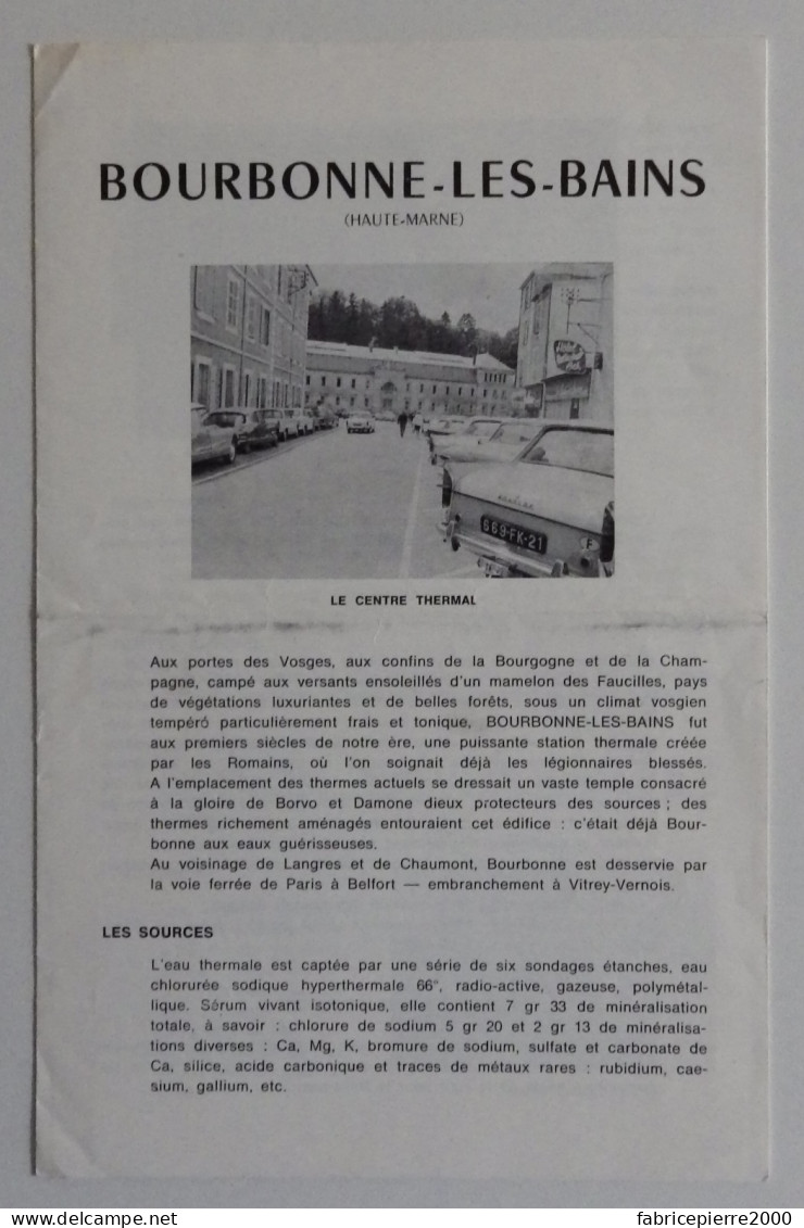 Bourbonne-les-Bains Centre Thermal Dépliant V.1960 TBE Thermalisme Haute-Marne DS Citroën Peugeot 404 Voitures - Champagne - Ardenne