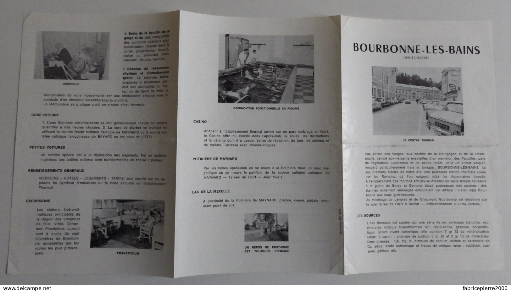 Bourbonne-les-Bains Centre Thermal Dépliant V.1960 TBE Thermalisme Haute-Marne DS Citroën Peugeot 404 Voitures - Champagne - Ardenne