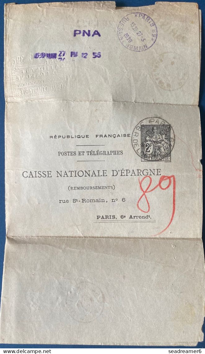 France 1939 Entier Postal Chaplain 2 F Noir Double Oblitéré GR CACHET Administratif Format 280 X 240 Mm. CHA R R1 Rare! - Pneumatiques