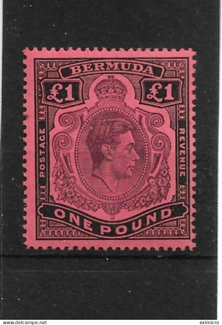 BERMUDA 1943 £1 PALE PURPLE AND BLACK/ PALE RED SG 121b VERY LIGHTLY MOUNTED MINT Cat £80 - Bermuda