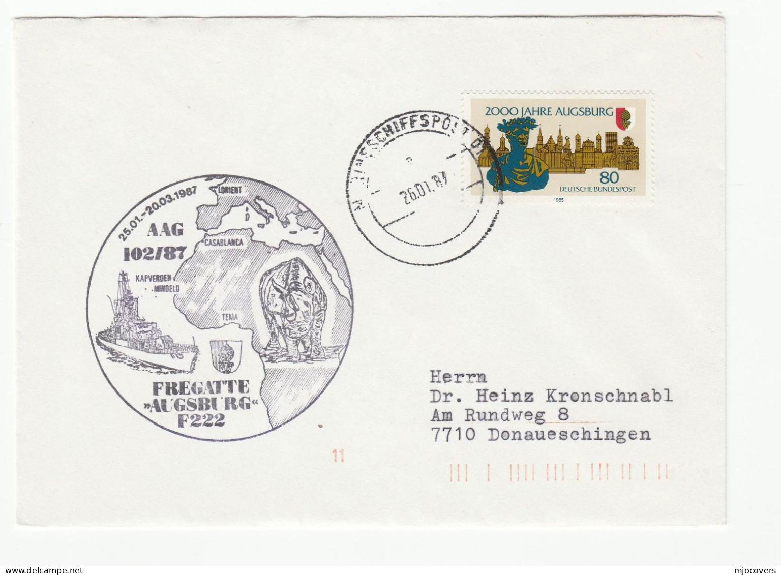 RHINOCEROS F222 Fregatte AUGSBURG Deployment In AFRICA Cover 1987 Germany NAVY Ship  Military Forces Rhino - Rhinozerosse