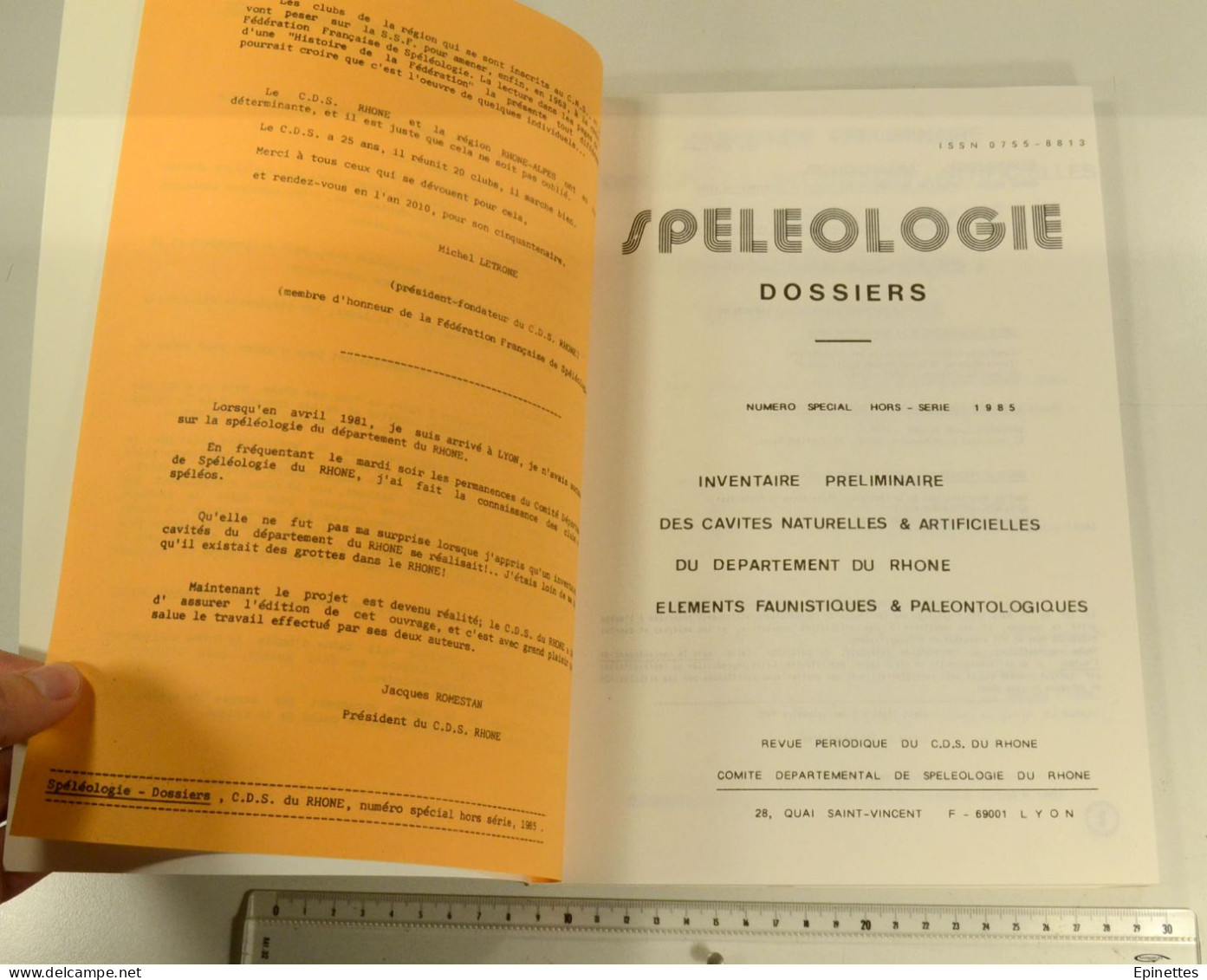 Inventaire prélim. Cavités naturelles et artificielles du Dépt. du Rhône, 1985, CDSR/FFS + DONNE 2 docs spéléologie 69