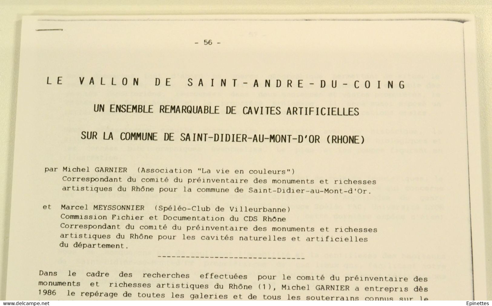 Inventaire prélim. Cavités naturelles et artificielles du Dépt. du Rhône, 1985, CDSR/FFS + DONNE 2 docs spéléologie 69