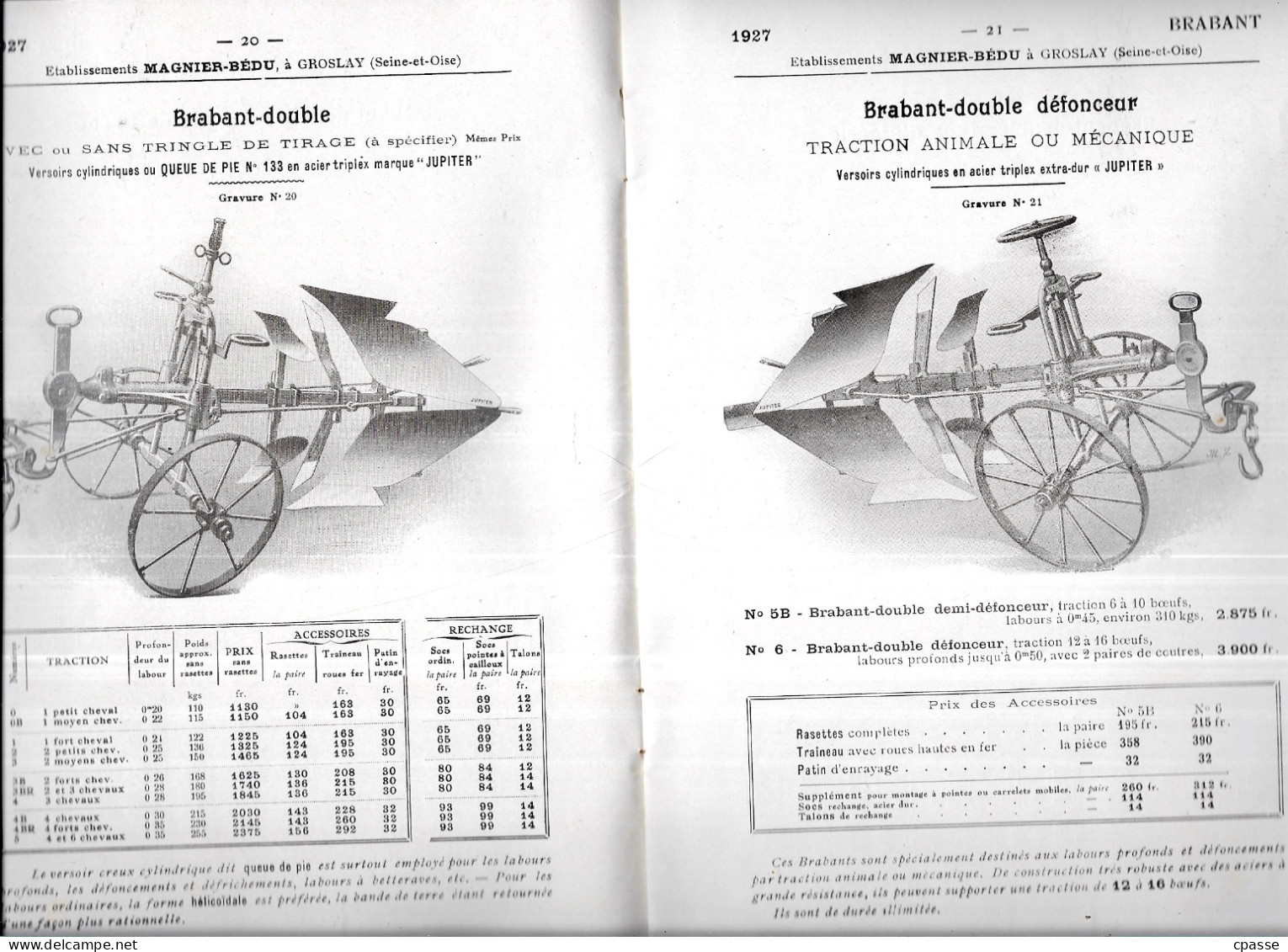 Extrait Catalogue Agricole MAGNIER-BEDU 95 GROSLAY - CHARRUES BRABANTS ** Agriculture Charrue - Supplies And Equipment