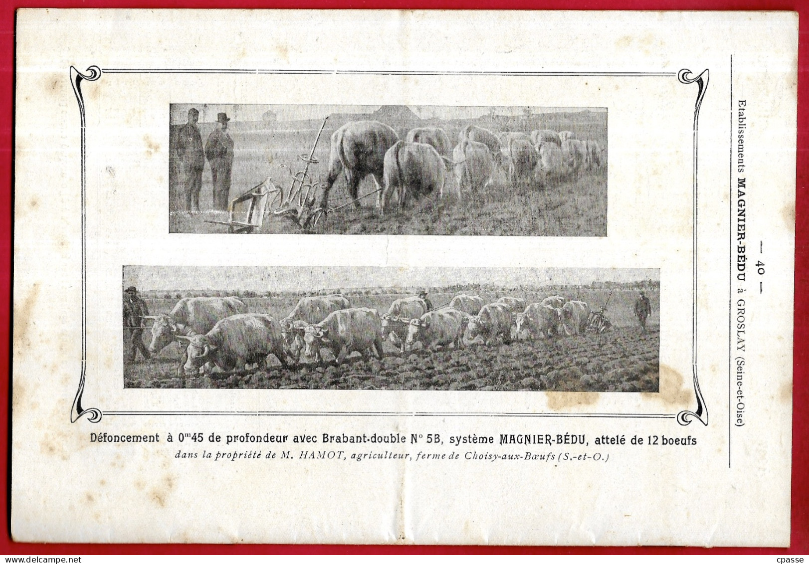 Extrait Catalogue Agricole MAGNIER-BEDU 95 GROSLAY - CHARRUES BRABANTS ** Agriculture Charrue