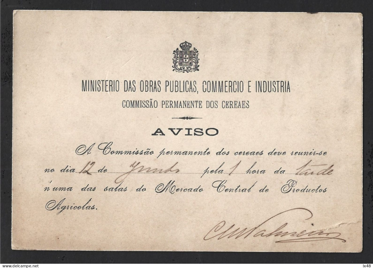 Permanent Cereals Committee Meeting. Reinado D. Carlos I, 1898. Central Agricultural Products Market. Lisbon. Agricultur - Portugal