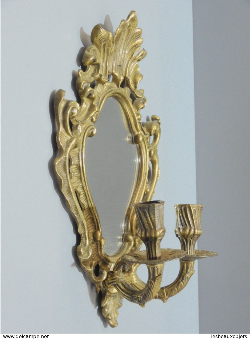 -APPLIQUE MURALE BRONZE MIROIR CENTRAL 2 BOUGEOIRS non électrifiée déco XXe    E