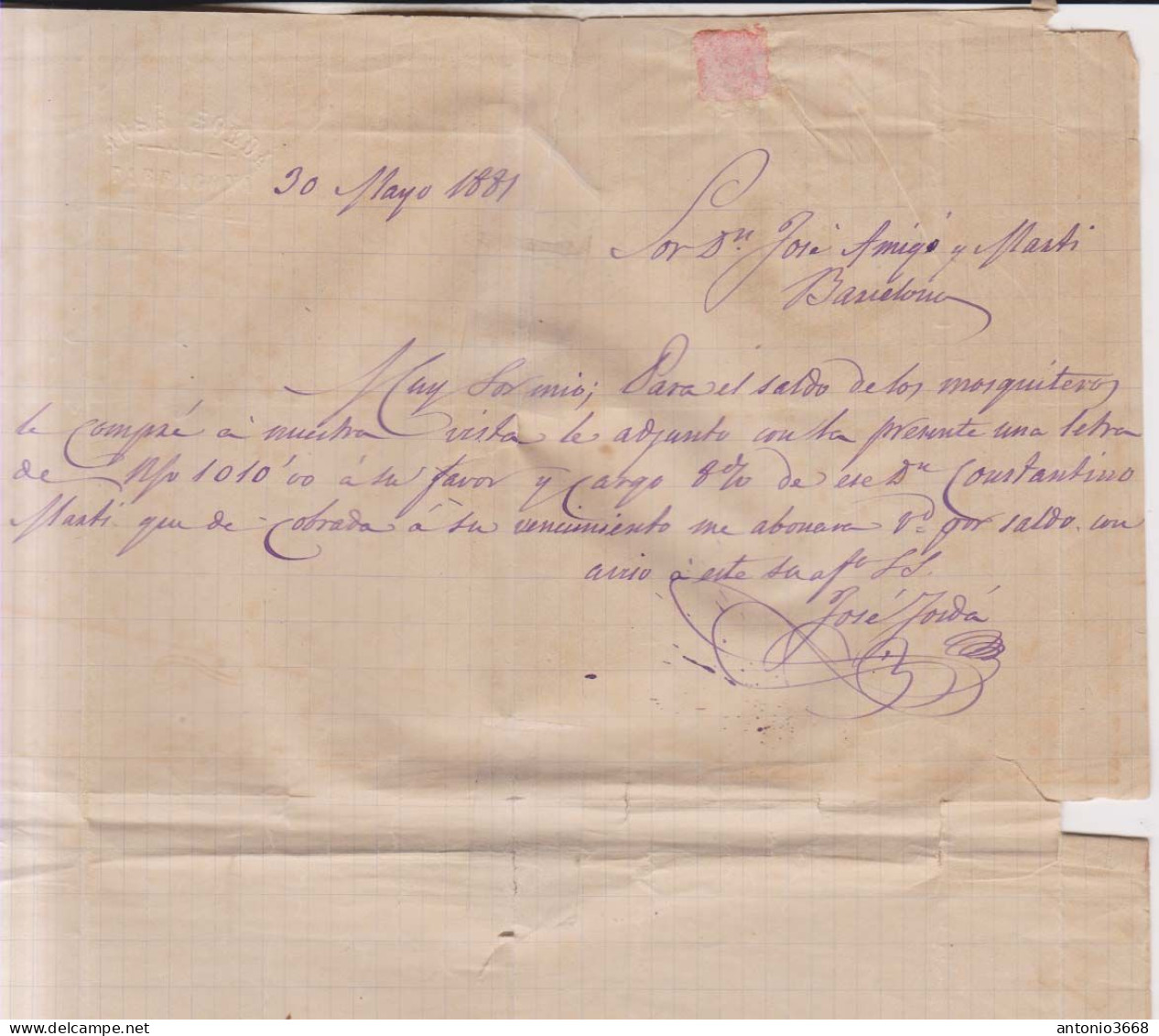Año 1879 Edifil 204 Alfonso XII Carta Matasellos Tarragona Membrete Jose Jorda - Lettres & Documents
