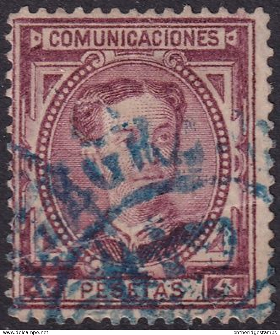 Spain 1876 Sc 229 España Ed 181 Used Blue Date (fechador) Cancel Large Crease - Usati