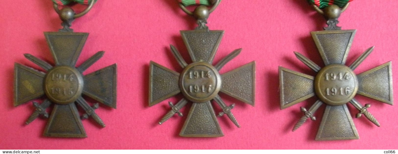 Ww1 Décorations Médailles 3 Croix De Guerre Avec Distinctions De Poilus 1914-1915 1914-1916 1914-1917 & Rubans - France