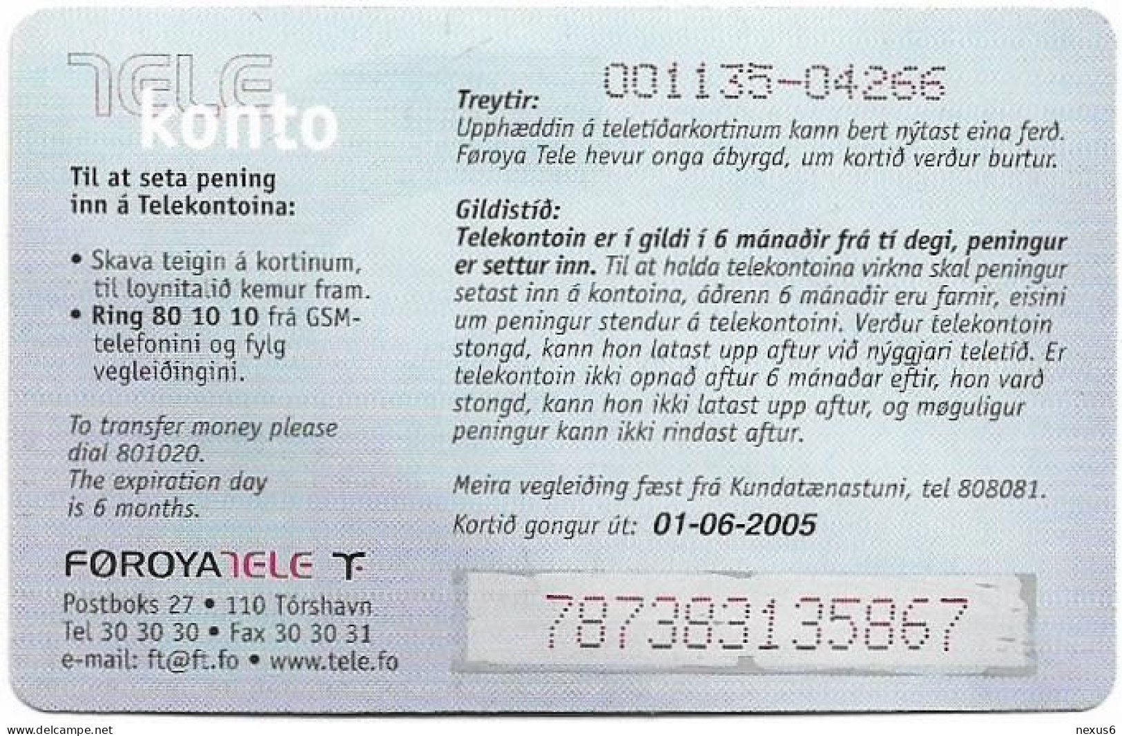 Faroe - Smiling Face, Exp. 01.06.2005, GSM Refill 100Kr, Used - Islas Faroe