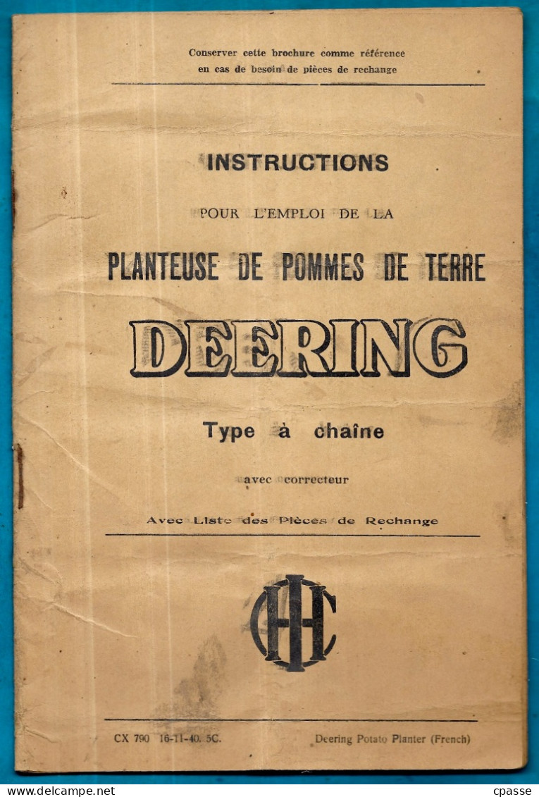 Notice Agricole DEERING - Planteuse De Pommes De Terre Type à Chaîne ** Agriculture Matériel - Matériel Et Accessoires