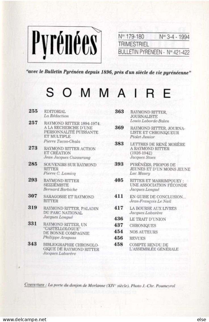 PYRENEES  N° 179  18O N°3 & 4  1994  - SPECIAL RAYMOND RITTER  -  LES PYRENEES  PAGE 255  A 460 - Midi-Pyrénées
