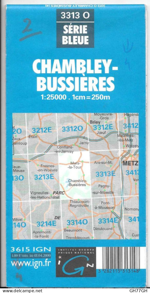 CARTE IGN CHAMBLEY-BUSSIERES Au 1:25000ème -n°3313O -1985 - Cartes Topographiques