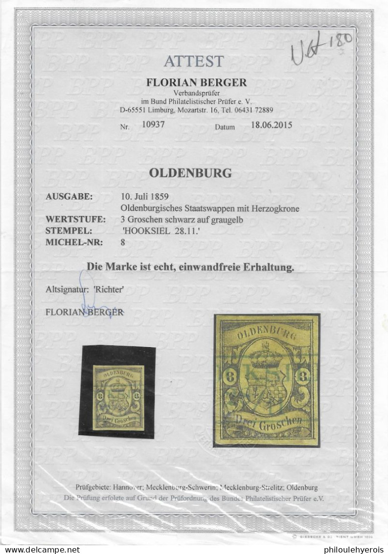 OLDENBURG N°8 Avec Certificat Bon état - Oldenburg