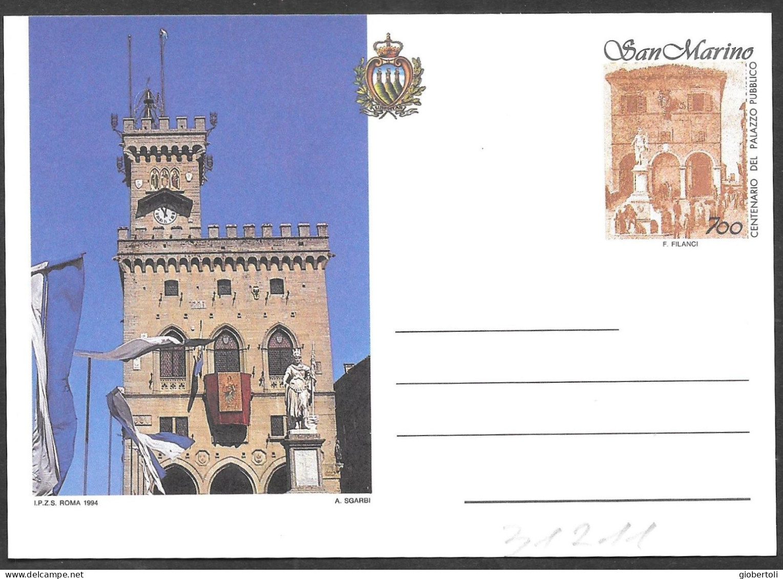 San Marino/Saint Marin: Intero, Stationery, Entier, Palazzo Pubblico, Public Building, Bâtiment Public - Madones