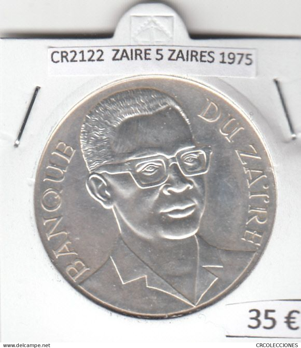 CR2122 MONEDA ZAIRE 5 ZAIRES 1975 PLATA - Zaire (1971 -97)