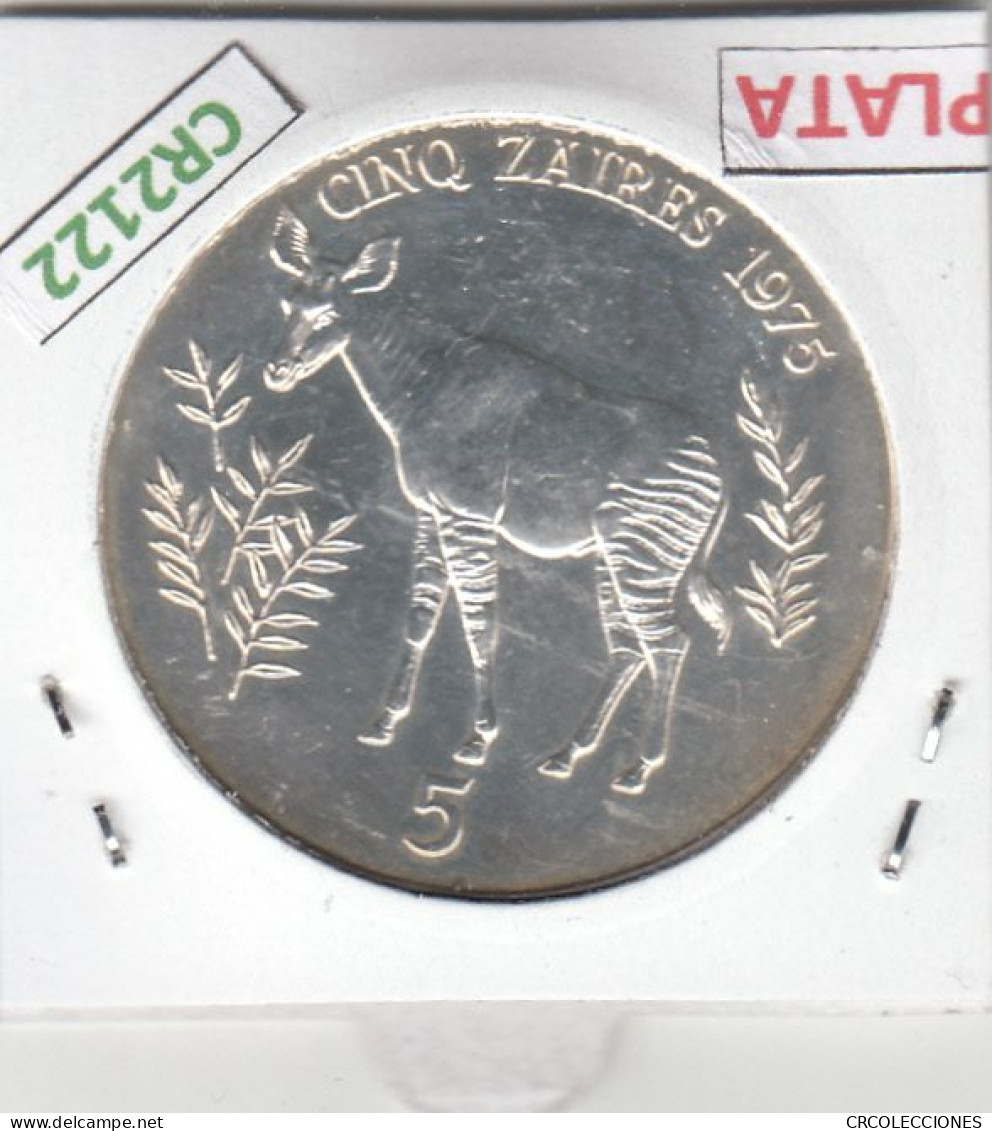 CR2122 MONEDA ZAIRE 5 ZAIRES 1975 PLATA - Zaïre (1971-97)