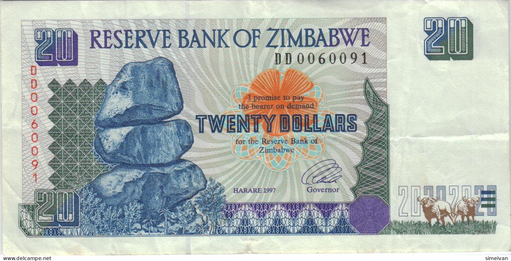 Zimbabwe 20 Dollars 1997 P-7a Banknote Africa Currency #5163 - Zimbabwe