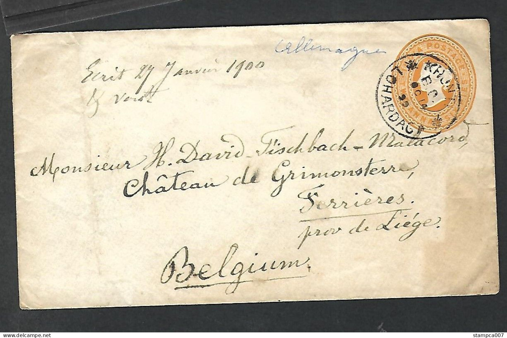 India  1899 Lohardaga -->> Gischbach Chateau De Grimonster (re)  Ferrières Belgium - Enveloppes