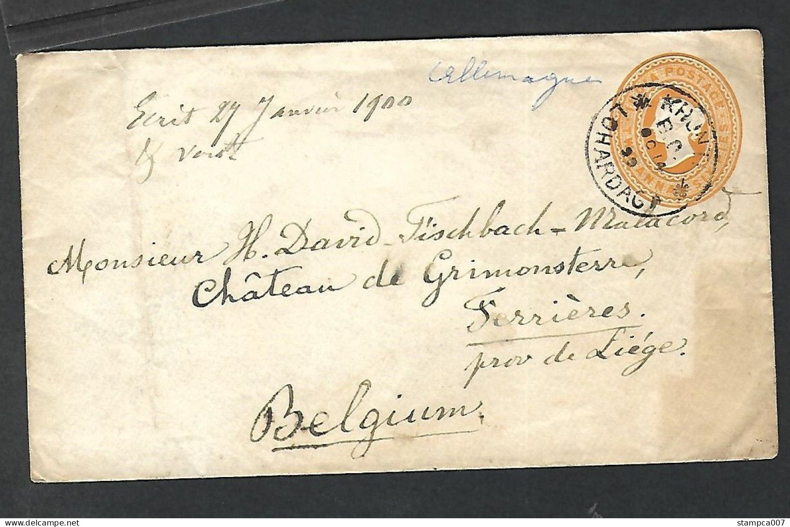 India  1899 Lohardaga -->> Gischbach Chateau De Grimonster (re)  Ferrières Belgium - Covers