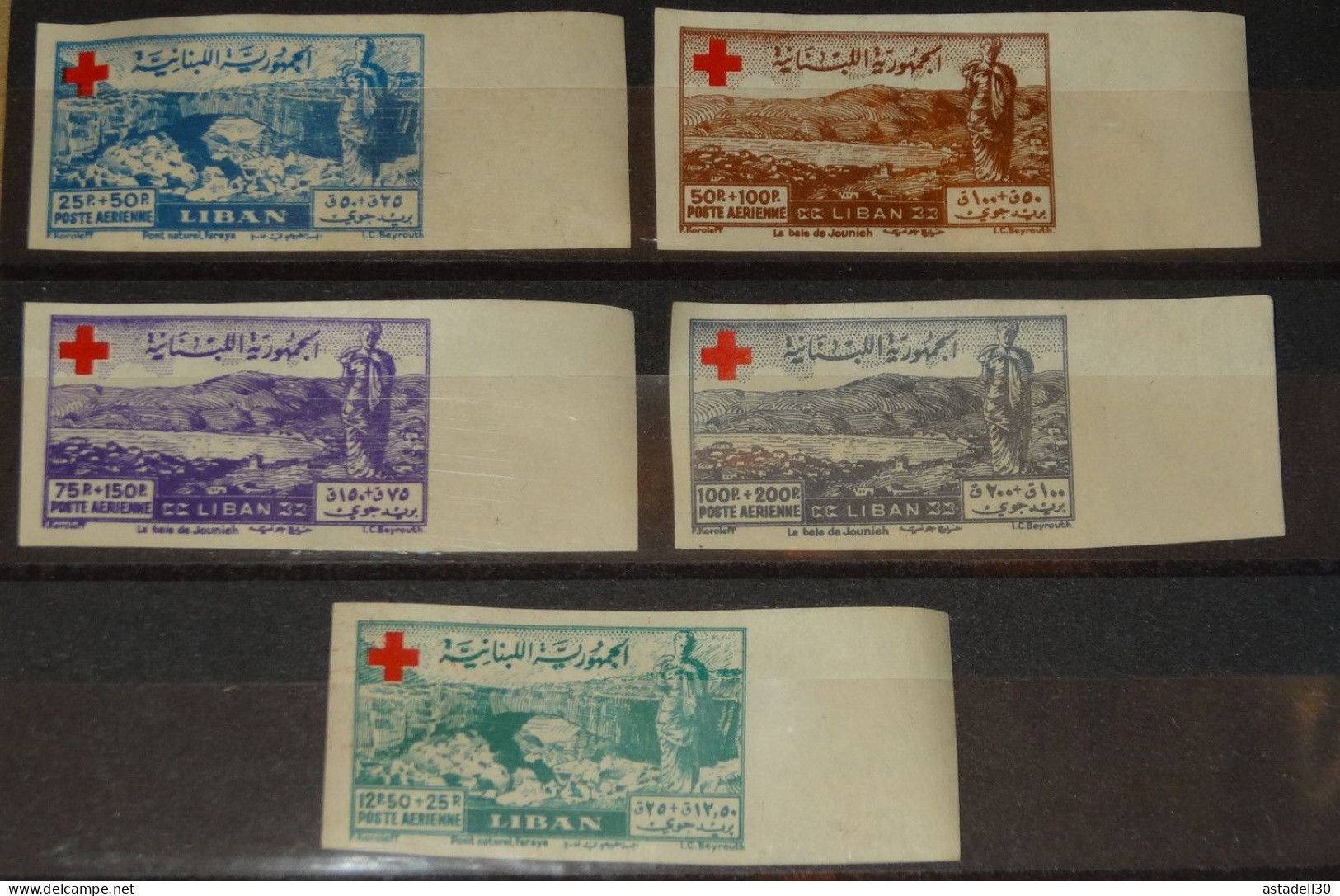 LEBANON - LIBAN, Série 1947 Airmail - Red Cross Fund , ND, Non Dentelée, SANS GOMME ................ CL1-14-9 - Lebanon