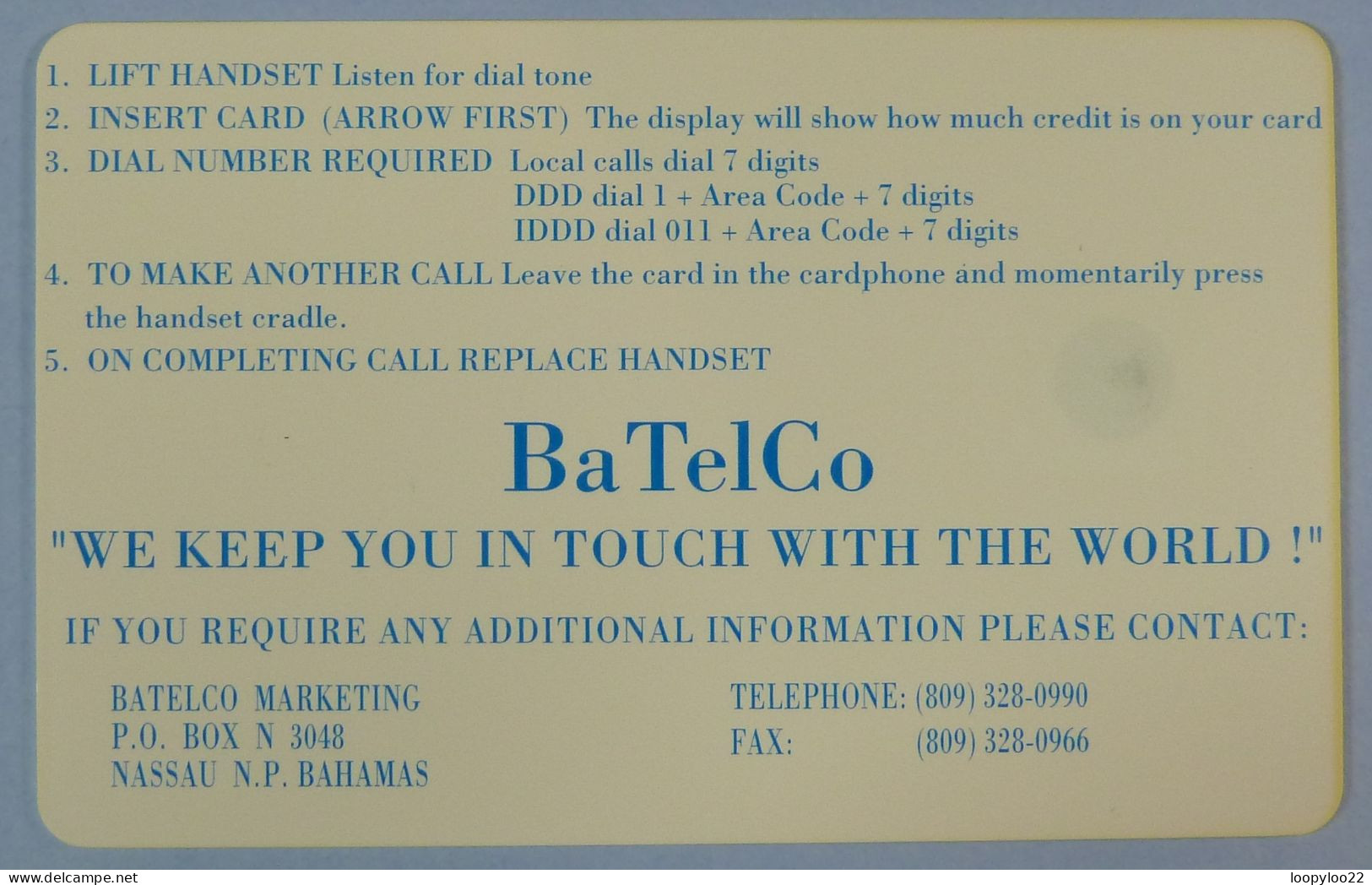 BAHAMAS - Chip - 1st Issue - Handwritten Control - Batelco - Mint - Bahamas