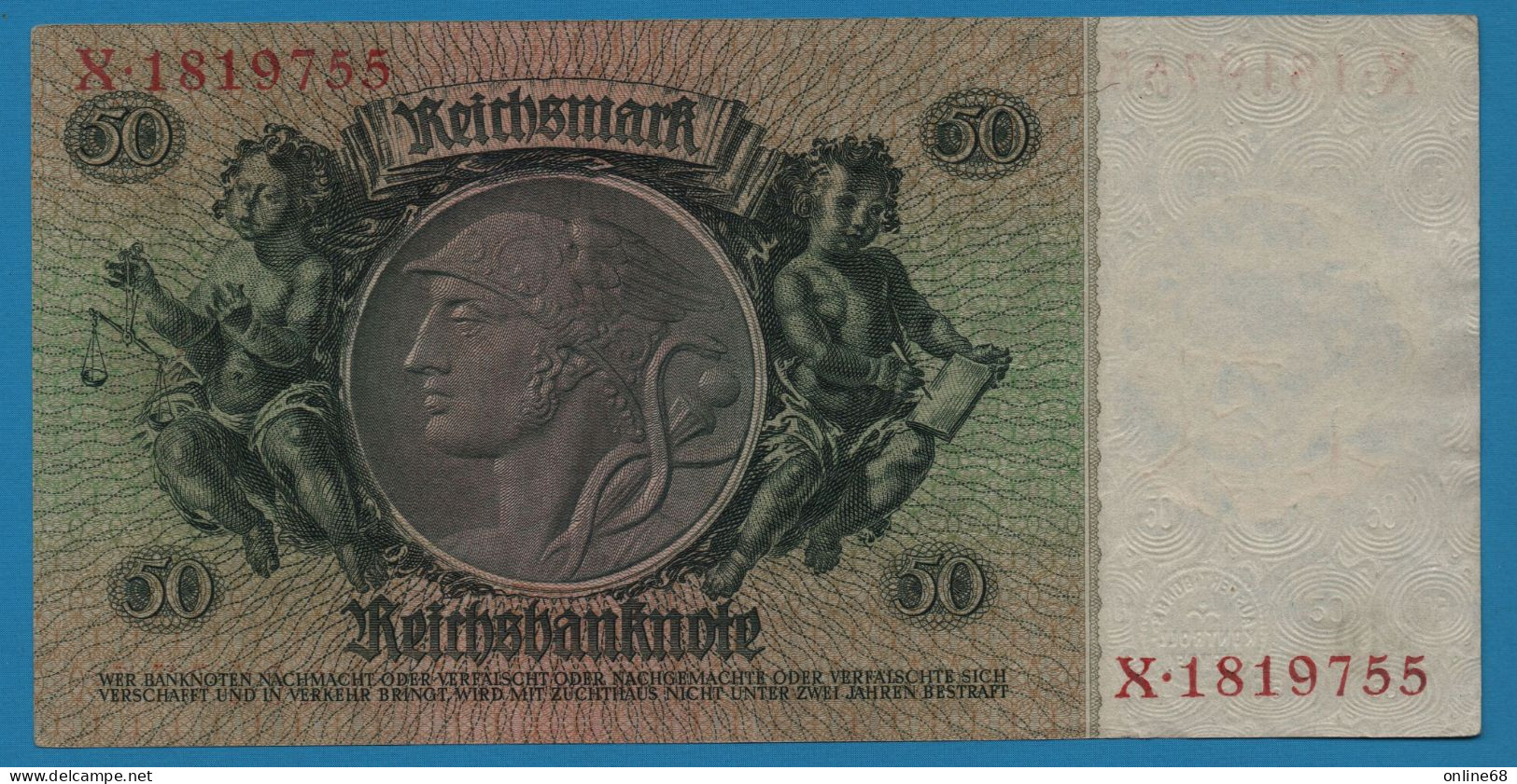 DEUTSCHES REICH 50 REICHSMARK 30.03.1933 LETTER I # X.1819755 P# 182a  David Hansemann - 50 Reichsmark