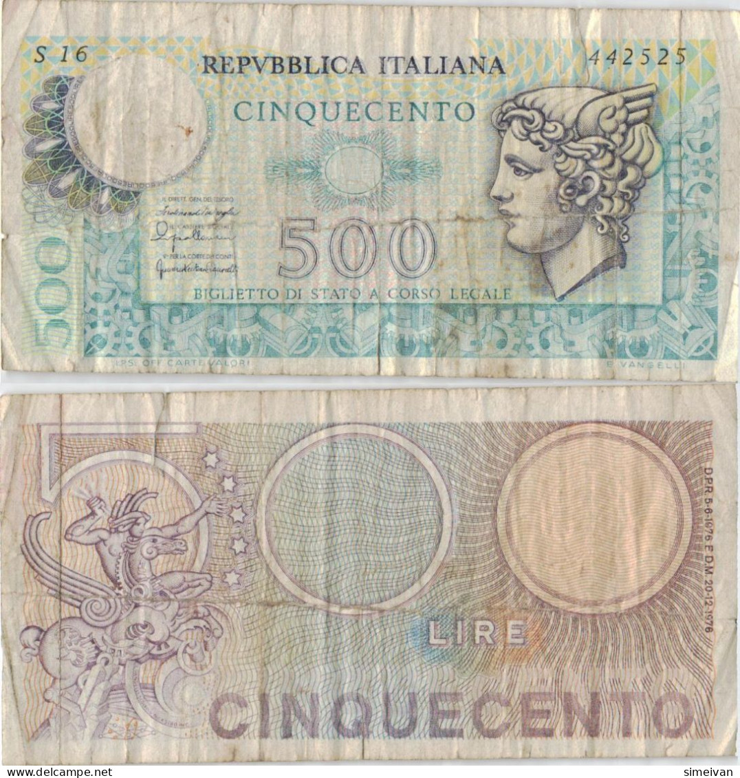 Italy 500 Lire 1976 P-95 Banknote Europe Currency Italie Italien #5172 - 500 Liras