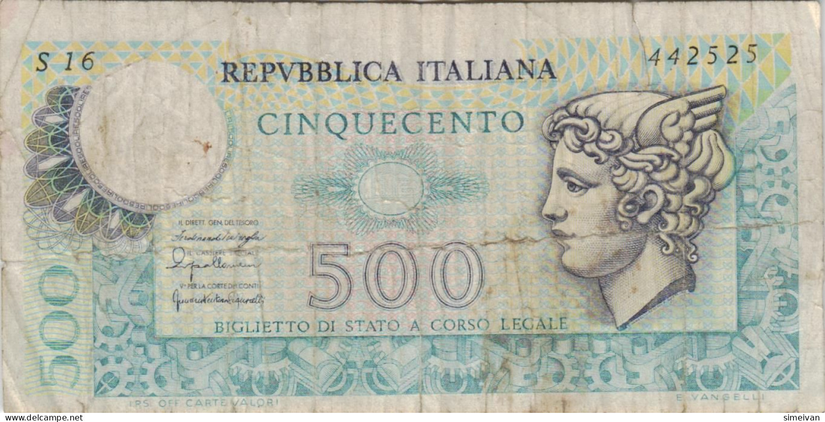 Italy 500 Lire 1976 P-95 Banknote Europe Currency Italie Italien #5172 - 500 Lire