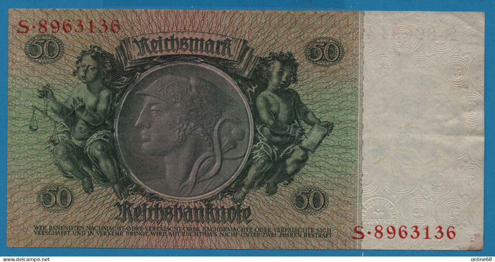 DEUTSCHES REICH 50 REICHSMARK 30.03.1933 LETTER D # S.8963136 P# 182a  David Hansemann - 50 Reichsmark
