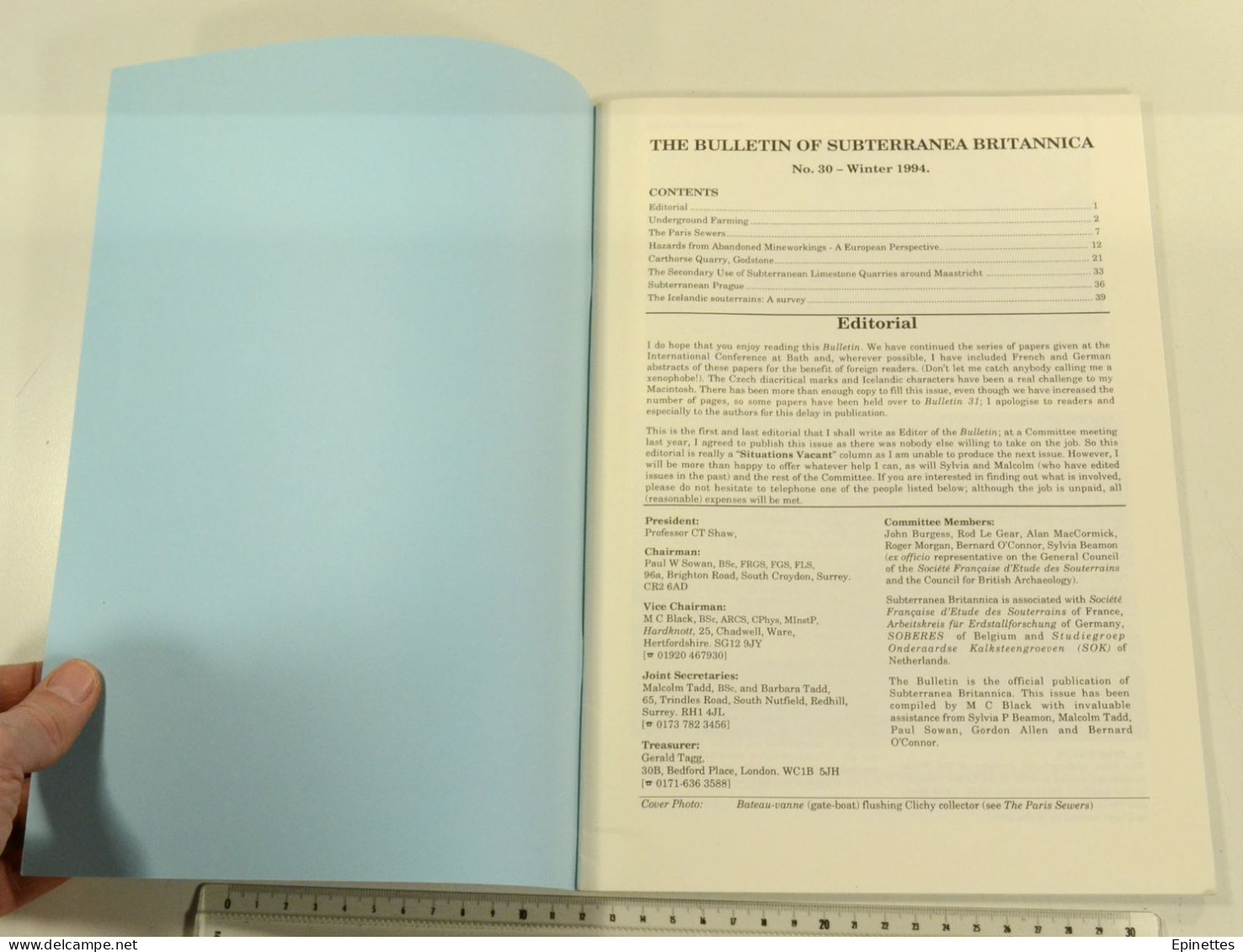 Subterranea Britannica Bulletin 30, 1994 - Egouts De Paris, Carrières Souterraines, Champignonnières - Geographie